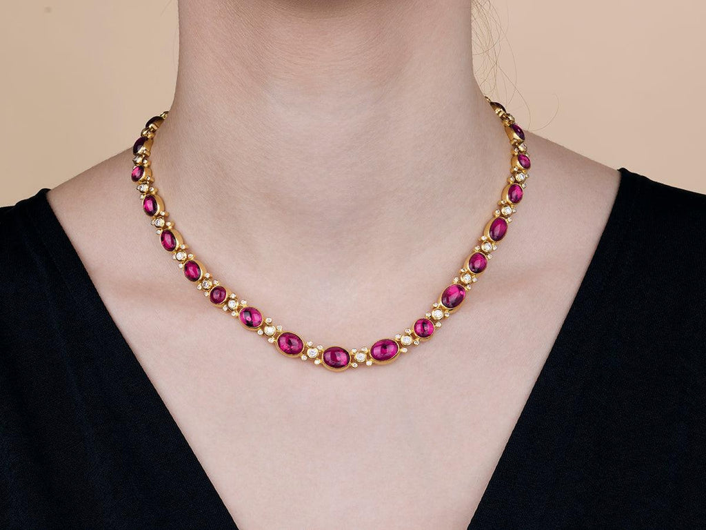 GURHAN, GURHAN Rune Gold Tourmaline Linked Short Necklace, Mixed Round and Oval