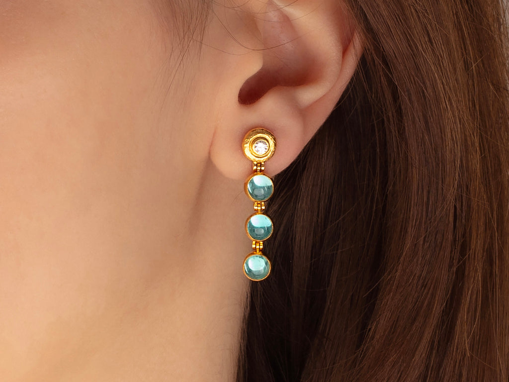 GURHAN, GURHAN Rune Gold Apatite Long Drop Earrings, 6mm Round Triple Stone