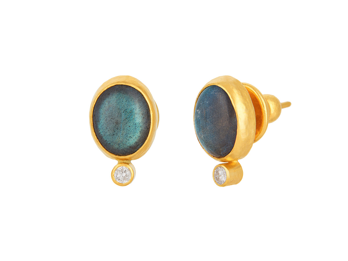 GURHAN, GURHAN Rune Gold Post Stud Earrings, 11x9mm Oval, Labradorite and Diamond