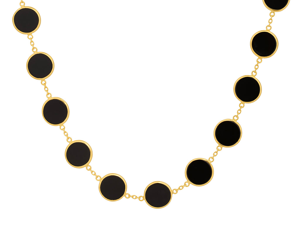 GURHAN, GURHAN Rune Gold Onyx Single-Strand Short Necklace, 12mm Round Links