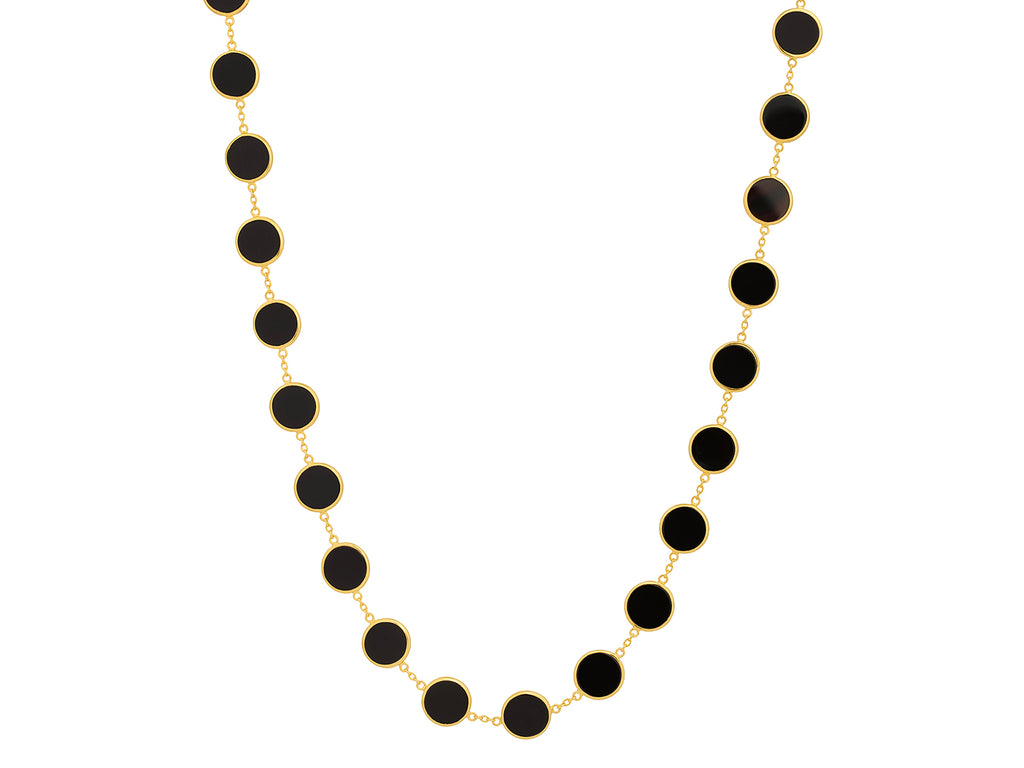 GURHAN, GURHAN Rune Gold Onyx Single-Strand Short Necklace, 12mm Round Links