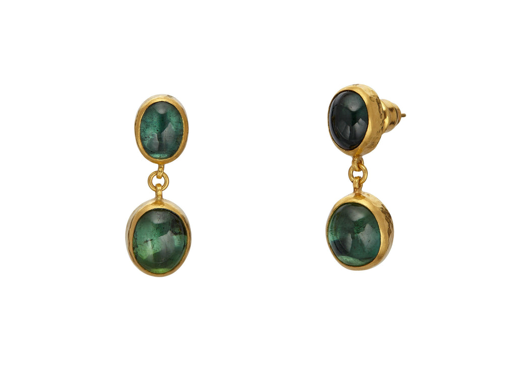 GURHAN, GURHAN Rune Gold Tourmaline Single Drop Earrings, Oval Stones, Post Top