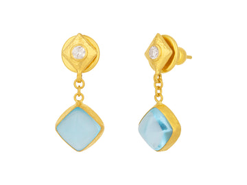 GURHAN, GURHAN Rune Gold Topaz Single Drop Earrings, 9mm Square on Post Top