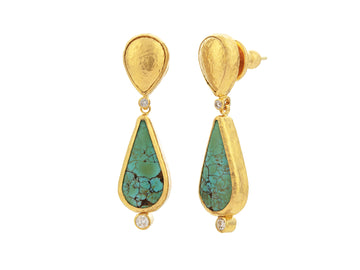 GURHAN, GURHAN Rune Gold Turquoise Single Drop Earrings, 21x11mm Teardrop, Post Top