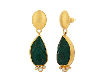 GURHAN, GURHAN Rune Gold Emerald Single Drop Earrings, 22x12mm Amorphous, Oval Post Top