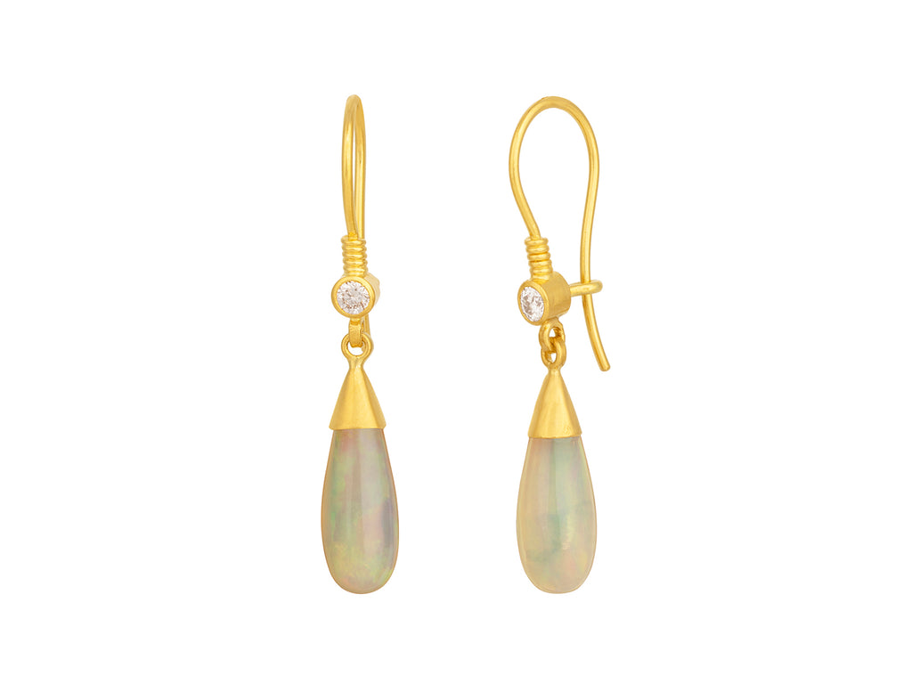 GURHAN, GURHAN Rune Gold Opal Single Drop Earrings, 16x6mm Teardrop on Wire Hook