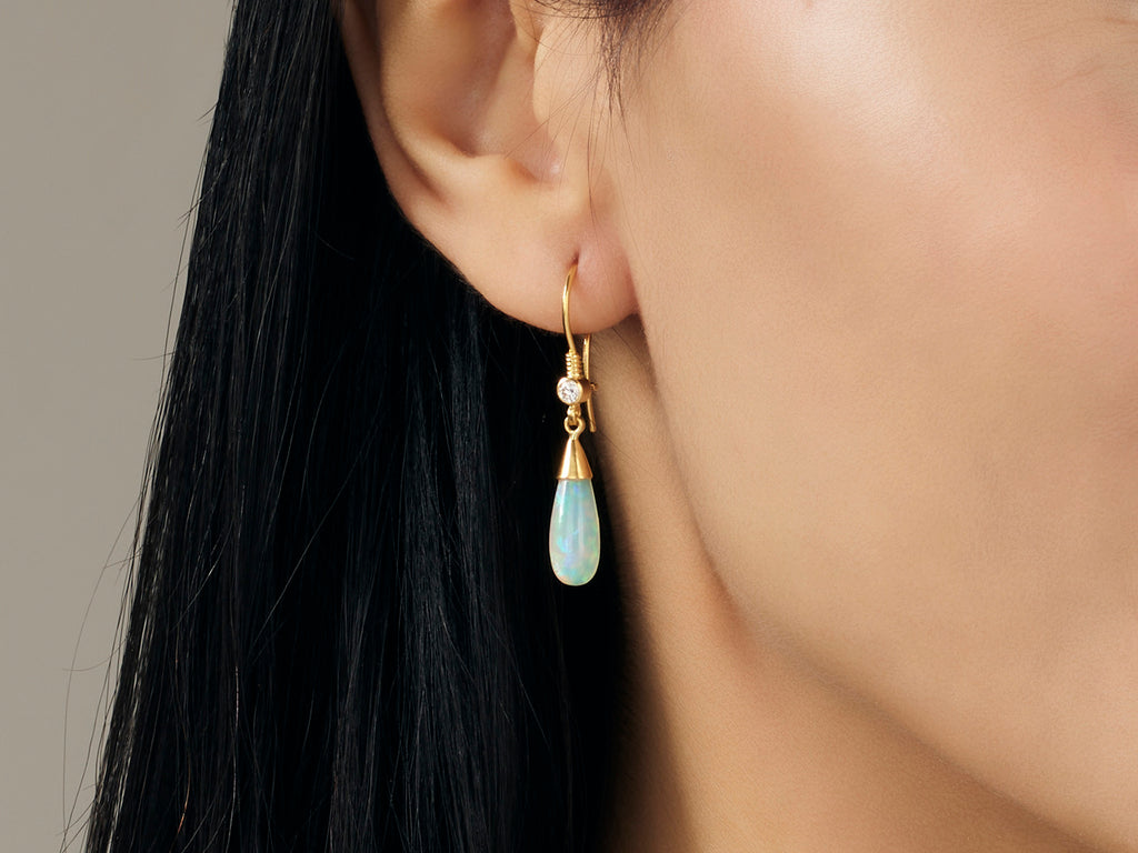 GURHAN, GURHAN Rune Gold Opal Single Drop Earrings, 16x6mm Teardrop on Wire Hook