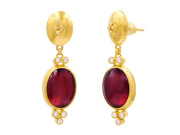 GURHAN, GURHAN Rune Gold Garnet Single Drop Earrings, Oval Post Top