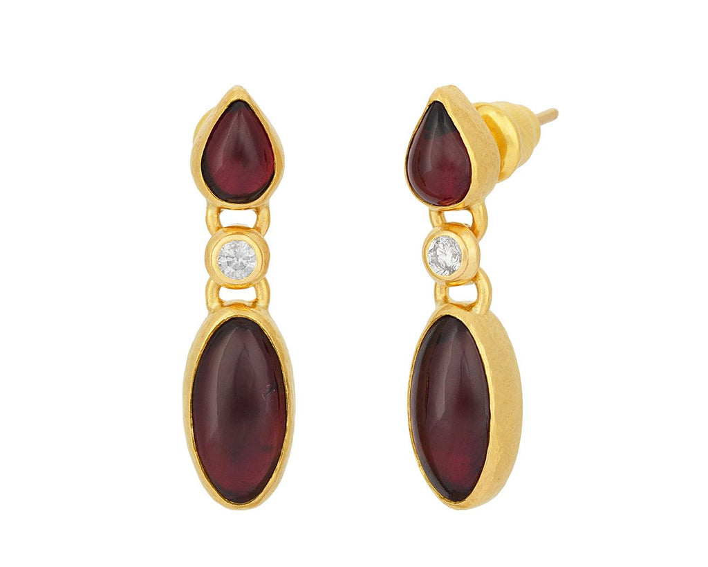 GURHAN, GURHAN Rune Gold Garnet Single Drop Earrings, Mixed Shape Cabochon