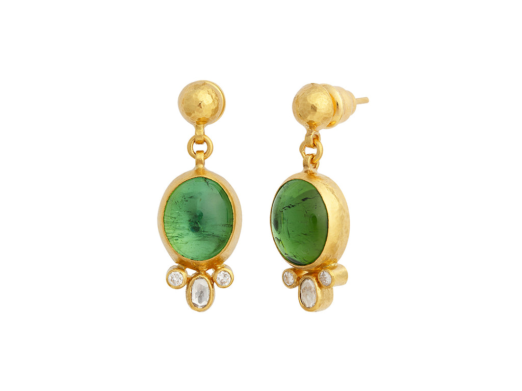 GURHAN, GURHAN Rune Gold Single Drop Earrings, 12x10mm Oval, Round Post Top, Tourmaline and Diamond