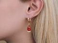 GURHAN, GURHAN Rune Gold Single Drop Earrings, 14x10mm Teardrop on Hoop, Carnelian and Diamond