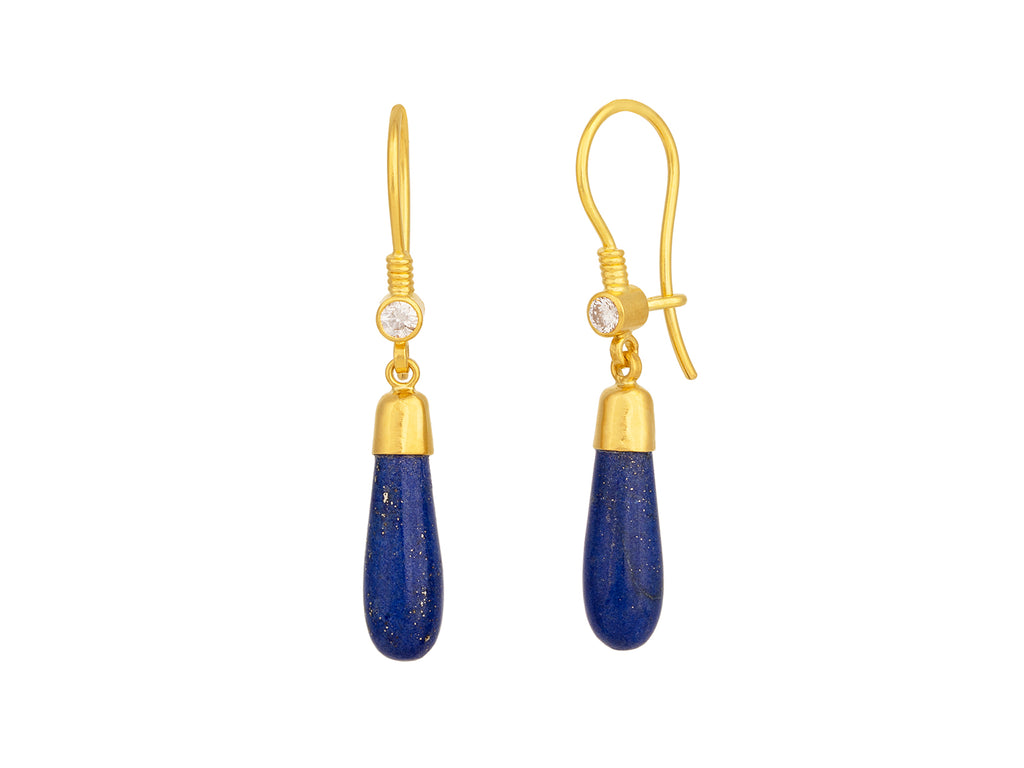 GURHAN, GURHAN Rune Gold Lapis Single Drop Earrings, 18x6mm Teardrop on Wire Hook