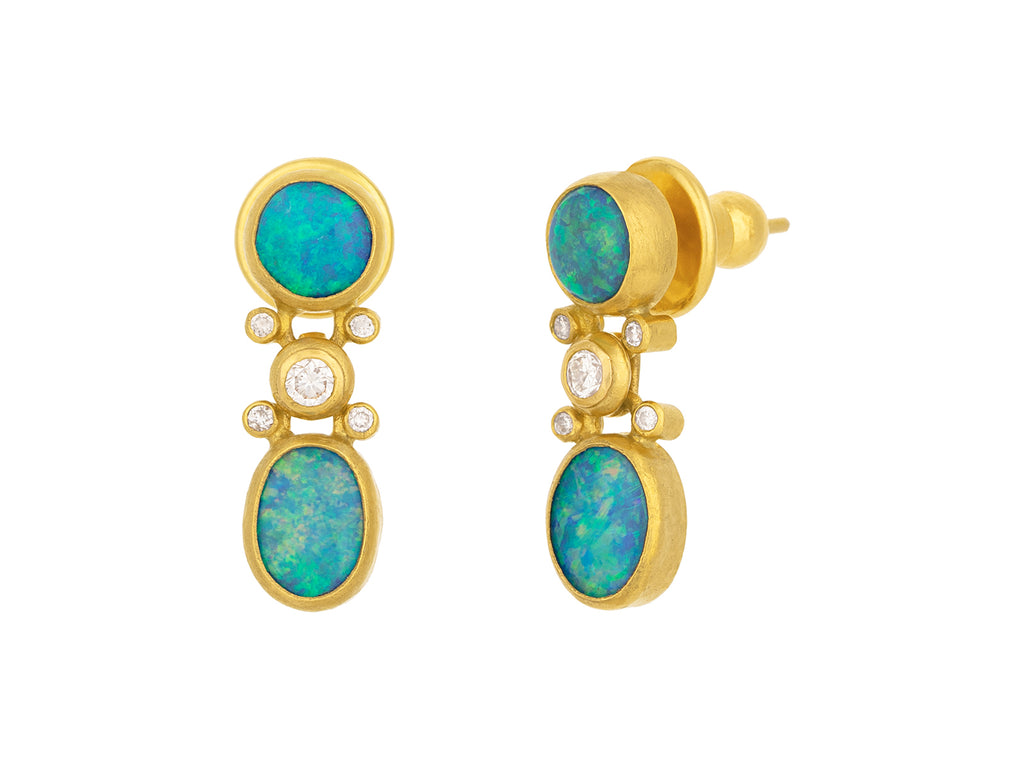 GURHAN, GURHAN Rune Gold Opal Single Drop Earrings, Round and Oval with Post Top