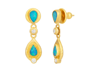 GURHAN, GURHAN Rune Gold Opal Single Drop Earrings, 7x5mm Teardrop set in Wide Frame