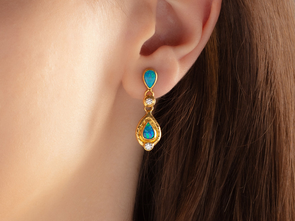 GURHAN, GURHAN Rune Gold Opal Single Drop Earrings, 7x5mm Teardrop set in Wide Frame