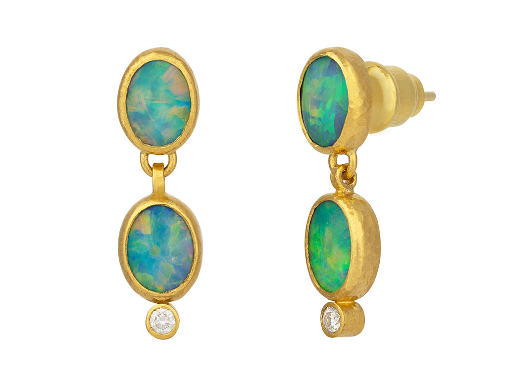 GURHAN, GURHAN Rune Gold Opal Single Drop Earrings, 8x6mm Oval, Post Top