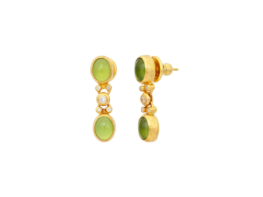 GURHAN, GURHAN Rune Gold Peridot Single Drop Earrings, Double 9x7mm Oval on Post Top