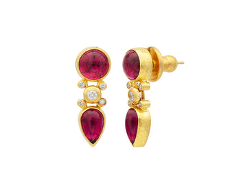 GURHAN, GURHAN Rune Gold Tourmaline Single Drop Earrings, Round and Teardrop Cabochon