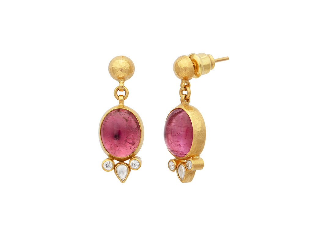 GURHAN, GURHAN Rune Gold Tourmaline Single Drop Earrings, 12x10mm Oval, Round Post Top