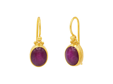 GURHAN, GURHAN Rune Gold Ruby Single Drop Earrings, 8x11mm Oval on Wire Hook