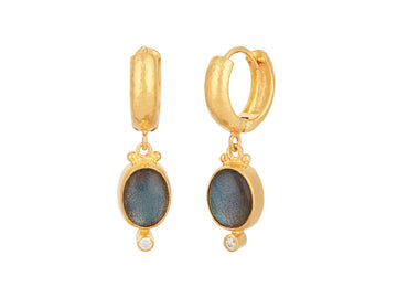 GURHAN, GURHAN Rune Gold Labradorite Single Drop Earrings, 9x7mm Oval on Round Huggie