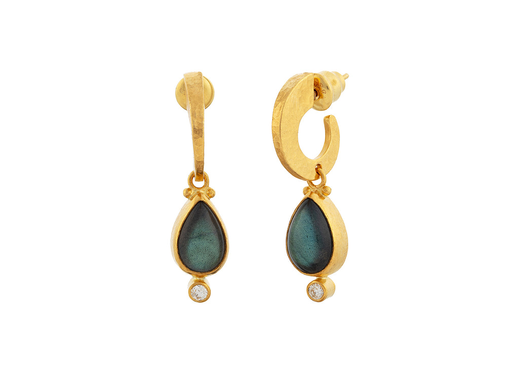 GURHAN, GURHAN Rune Gold Labradorite Single Drop Earrings, 12x8mm Teardrop, Hoop Top