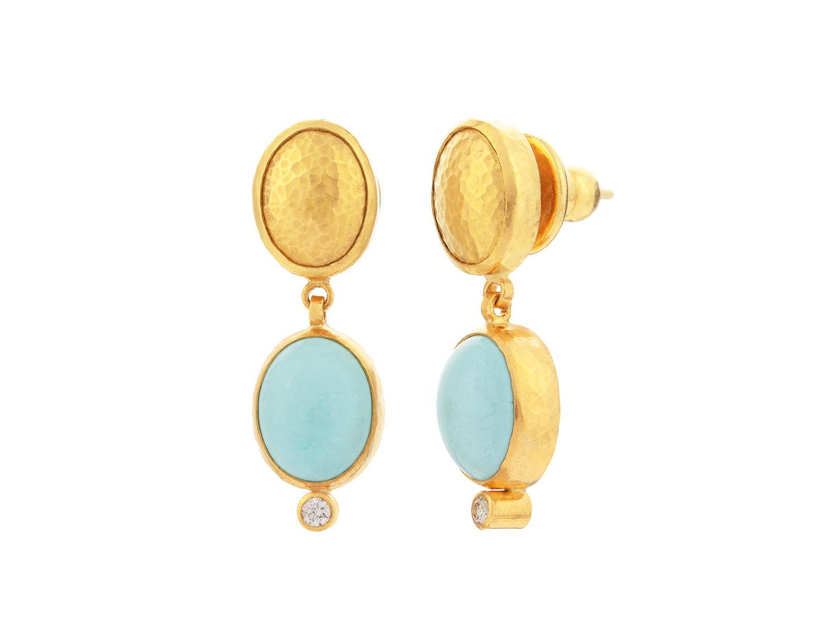GURHAN, GURHAN Rune Gold Single Drop Earrings, 11x9mm Oval, Post Top, Turquoise and Diamond