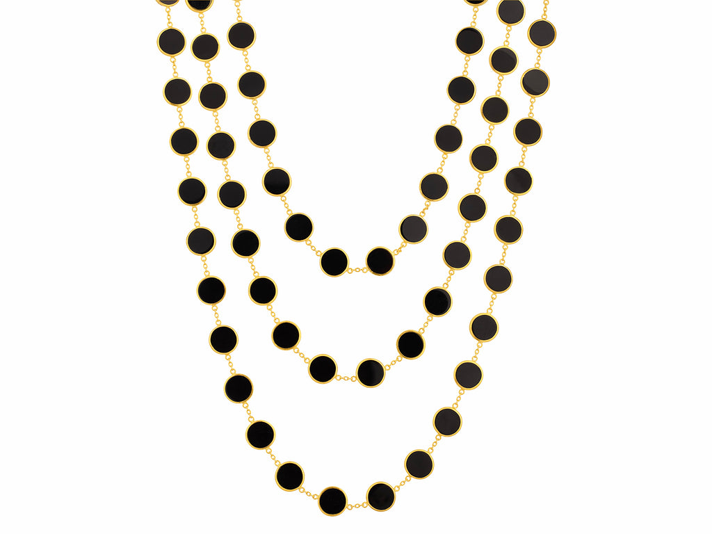 GURHAN, GURHAN Rune Gold Onyx Single Long Necklace, 12mm Round Flat Stones