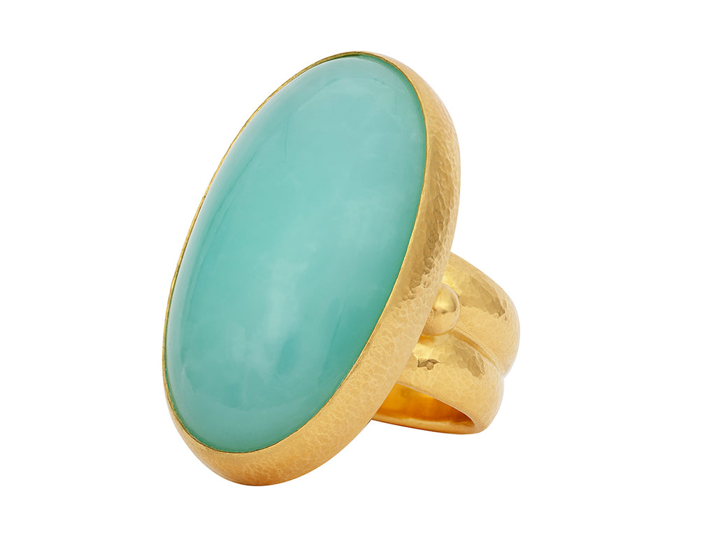 GURHAN, GURHAN Rune Gold Chrysoprase Cocktail Ring, 40x22mm Oval