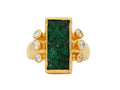 GURHAN, GURHAN Rune Gold Stone Cocktail Ring, 18x8mm Carved Rectangle, with Emerald and Diamond