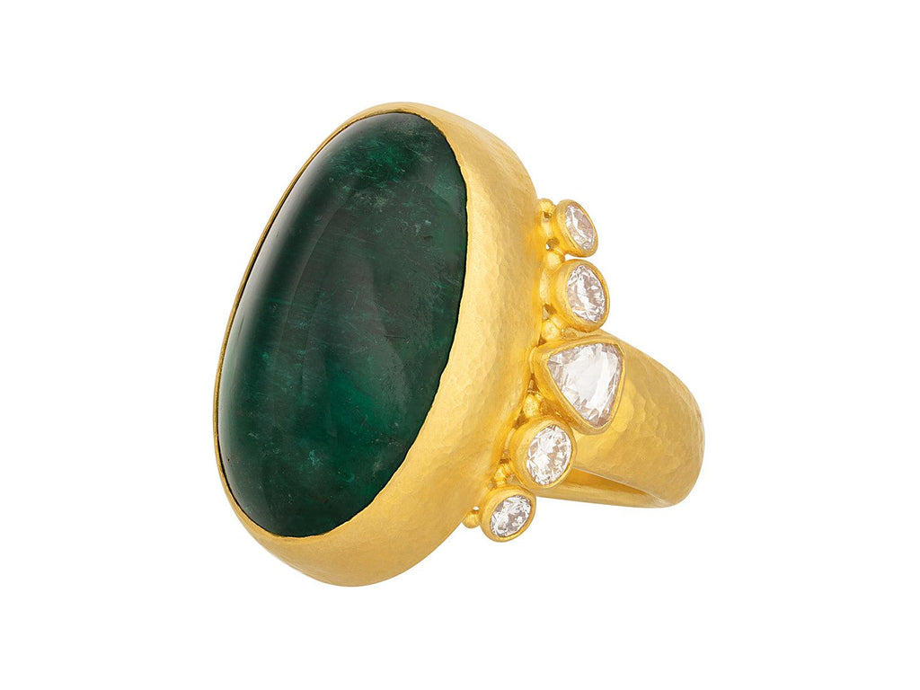 GURHAN, GURHAN Rune Gold Emerald Cocktail Ring, 26x17mm Oval
