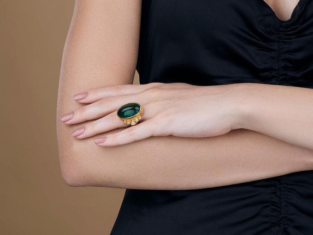 GURHAN, GURHAN Rune Gold Emerald Cocktail Ring, 26x17mm Oval