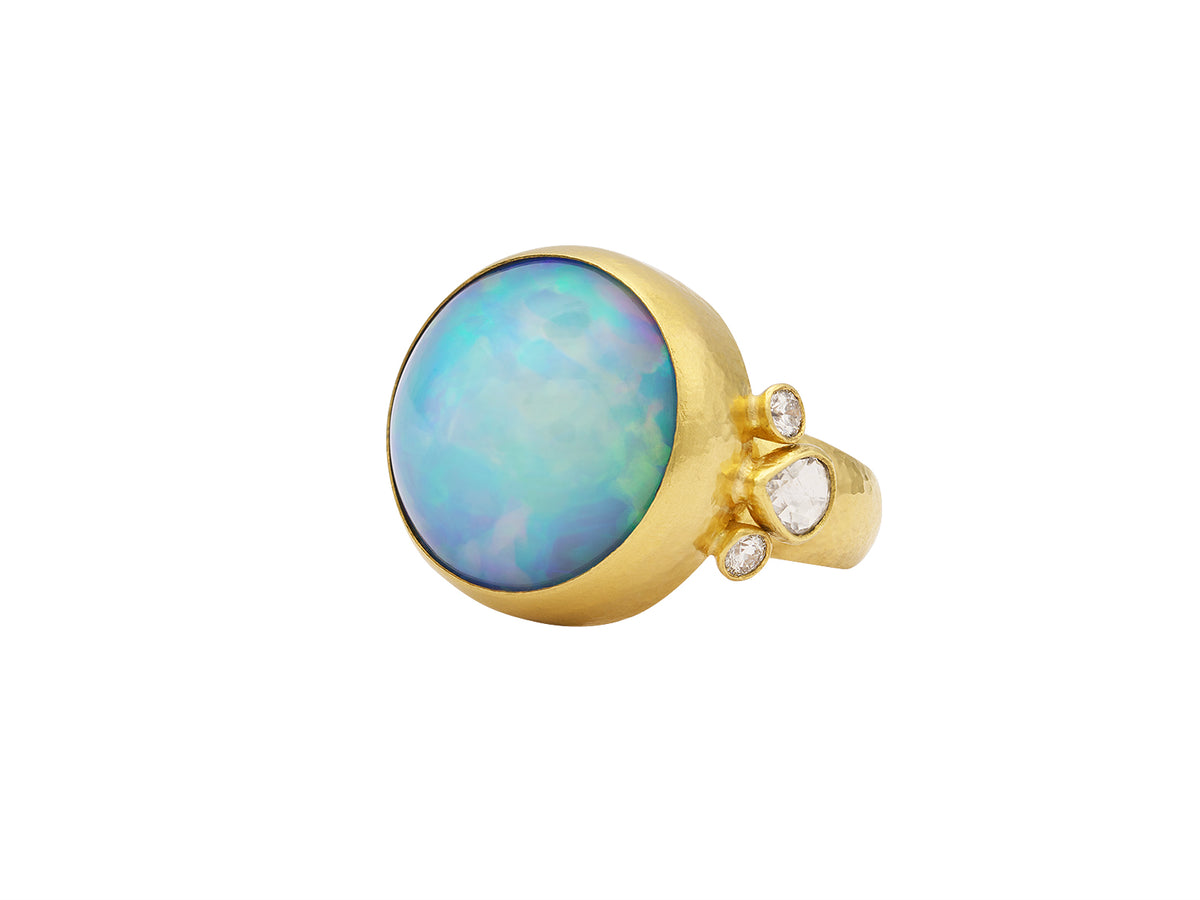 GURHAN, GURHAN Rune Gold Stone Cocktail Ring, 22mm Round, with Opal and Diamond