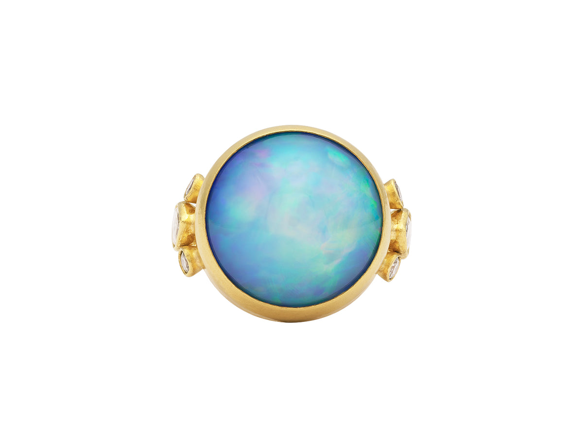 GURHAN, GURHAN Rune Gold Stone Cocktail Ring, 22mm Round, with Opal and Diamond