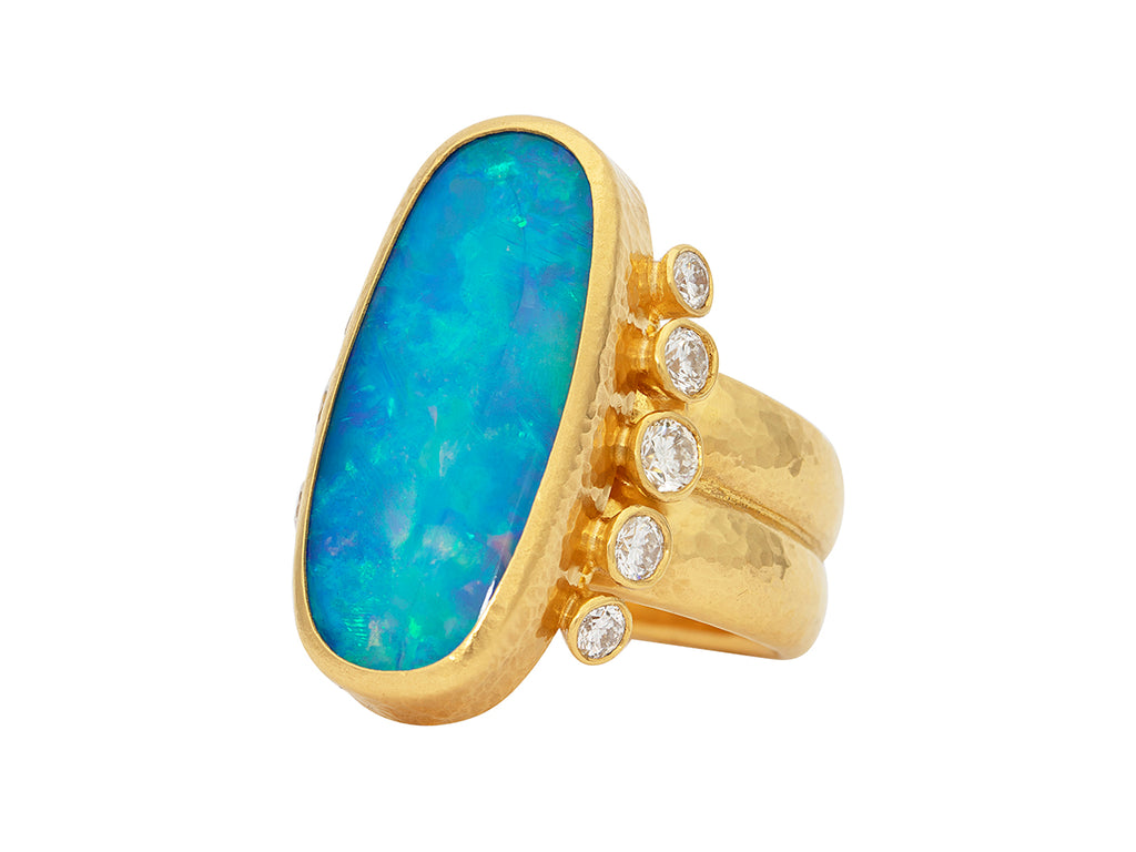 GURHAN, GURHAN Rune Gold Stone Cocktail Ring, 29x12mm Oval, Opal and Diamond