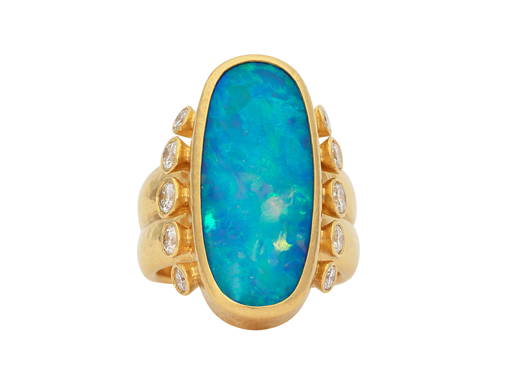 GURHAN, GURHAN Rune Gold Stone Cocktail Ring, 29x12mm Oval, Opal and Diamond