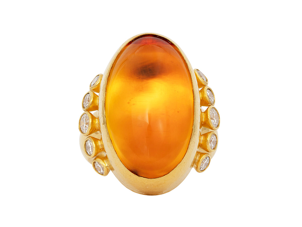 GURHAN, GURHAN Rune Gold Stone Cocktail Ring, 28x18mm Oval, with Citrine and Diamond