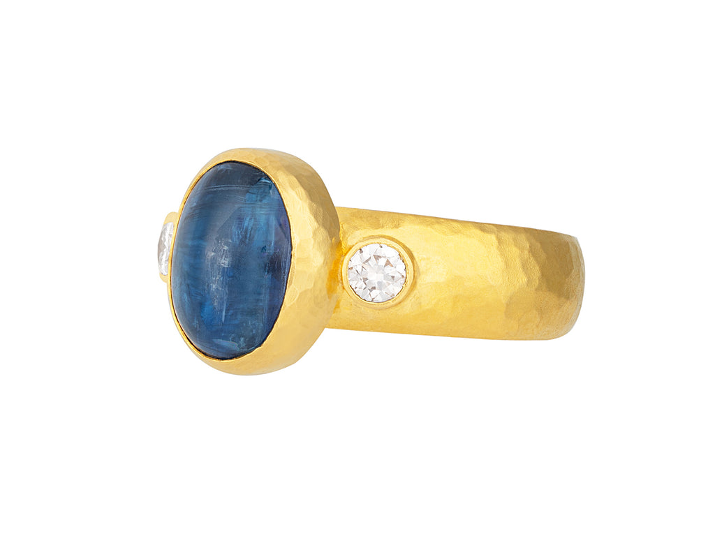 GURHAN, GURHAN Rune Gold Stone Cocktail Ring, 11x9mm Oval, Kyanite and Diamond