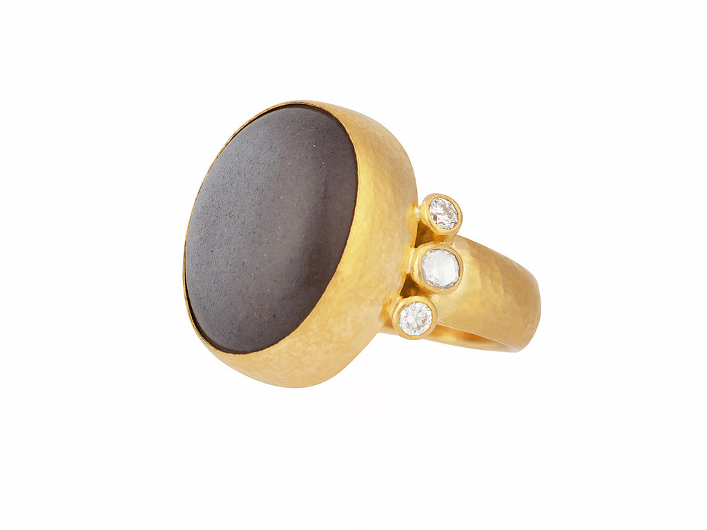 GURHAN, GURHAN Rune Gold Stone Cocktail Ring, 20x17mm Oval, Moonstone and Diamond