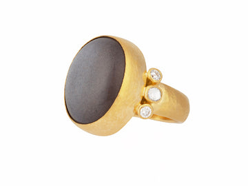 GURHAN, GURHAN Rune Gold Stone Cocktail Ring, 20x17mm Oval, Moonstone and Diamond