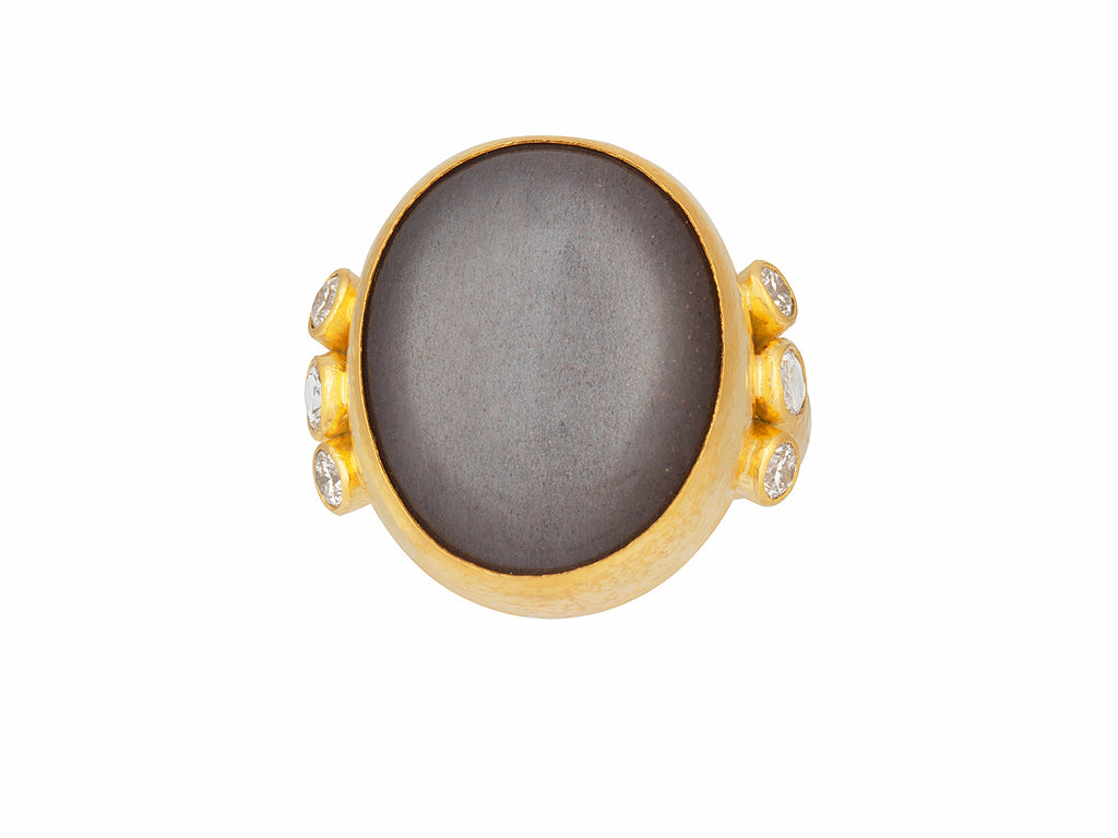 GURHAN, GURHAN Rune Gold Stone Cocktail Ring, 20x17mm Oval, Moonstone and Diamond