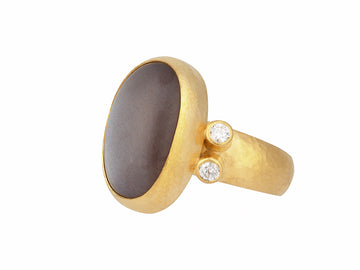 GURHAN, GURHAN Rune Gold Stone Cocktail Ring, 19x12mm Oval, Moonstone and Diamond