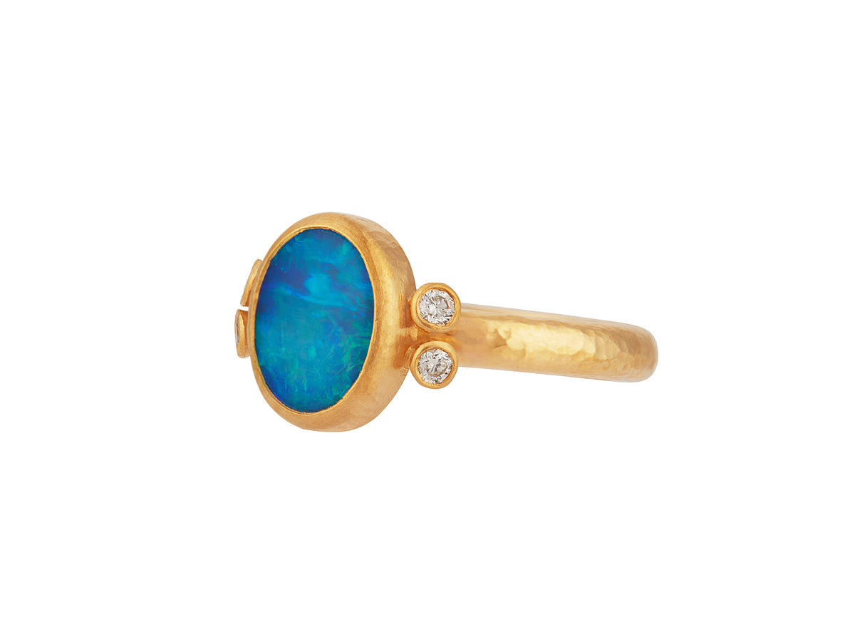 GURHAN, GURHAN Rune Gold Stone Cocktail Ring, 10x8mm Oval, Opal and Diamond
