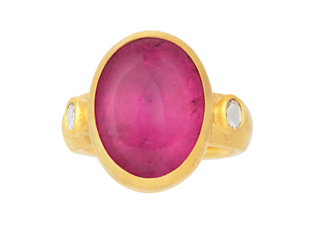 GURHAN, GURHAN Rune Gold Stone Cocktail Ring, 18x14mm Oval, Tourmaline and Diamond