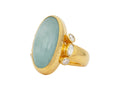 GURHAN, GURHAN Rune Gold Stone Cocktail Ring, 23x10mm Oval, with Star Aquamarine and Diamond