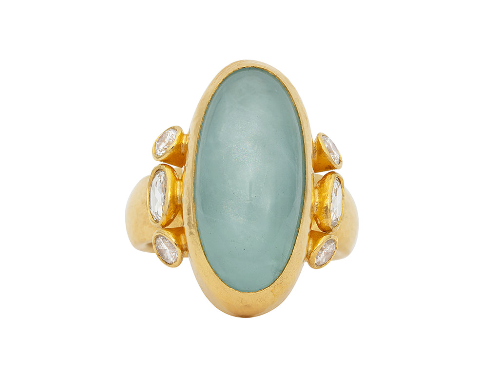 GURHAN, GURHAN Rune Gold Aquamarine Cocktail Ring, 23x10mm Oval