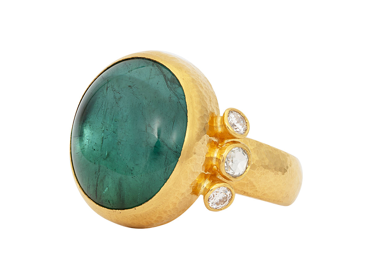 GURHAN, GURHAN Rune Gold Stone Cocktail Ring, 20x17mm Oval, with Tourmaline and Diamond
