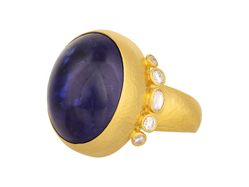 GURHAN, GURHAN Rune Gold Tanzanite Cocktail Ring, 25x20mm Oval Cabochon