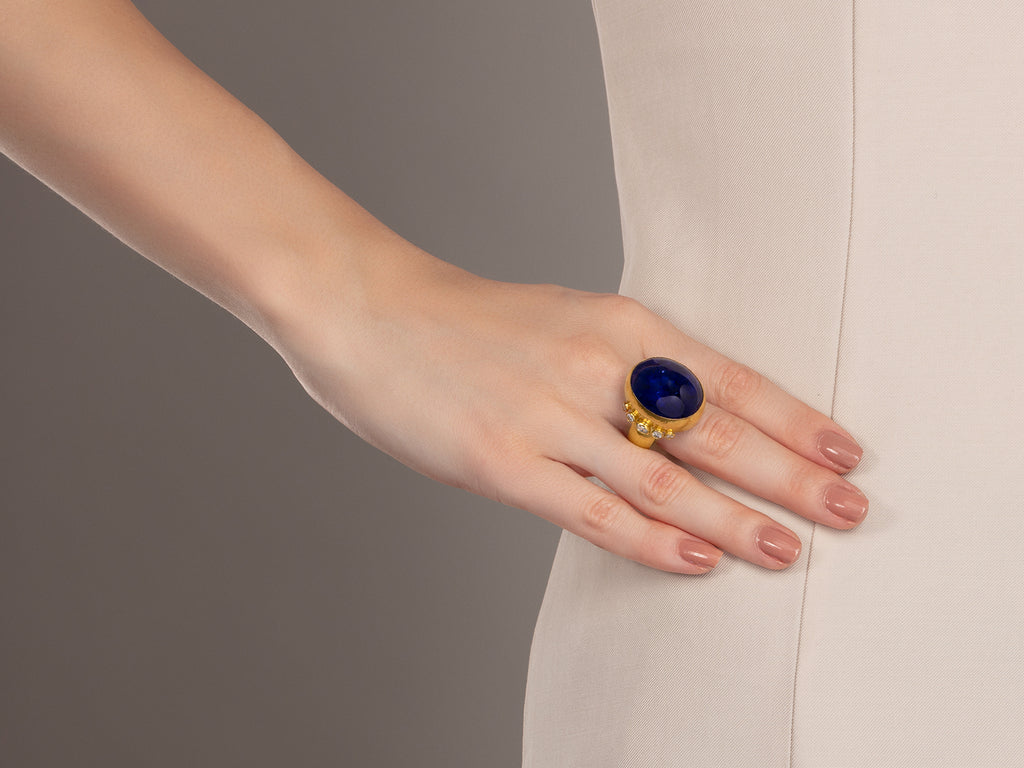 GURHAN, GURHAN Rune Gold Tanzanite Cocktail Ring, 25x20mm Oval Cabochon