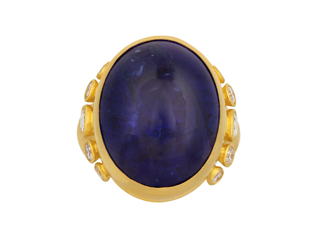 GURHAN, GURHAN Rune Gold Tanzanite Cocktail Ring, 25x20mm Oval Cabochon